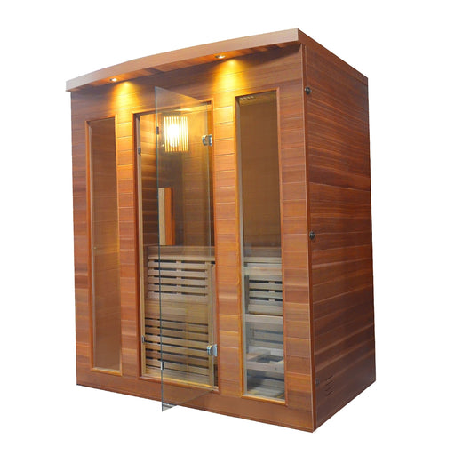 Aleko Clear Cedar Indoor Wet Dry Sauna with Exterior Lights - 4.5 kW Harvia KIP Heater - 4 Person  STCE4DOVE-AP Aleko