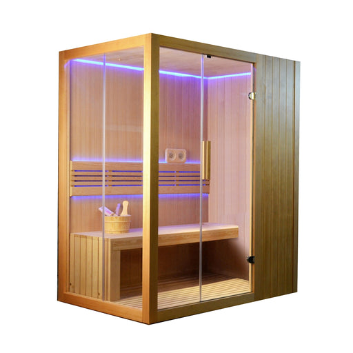 Aleko Canadian Hemlock Indoor Wet Dry Sauna with LED Lights - 4.5 kW ETL Certified Heater - 3 to 4 Person STHE4FOSS-AP Aleko