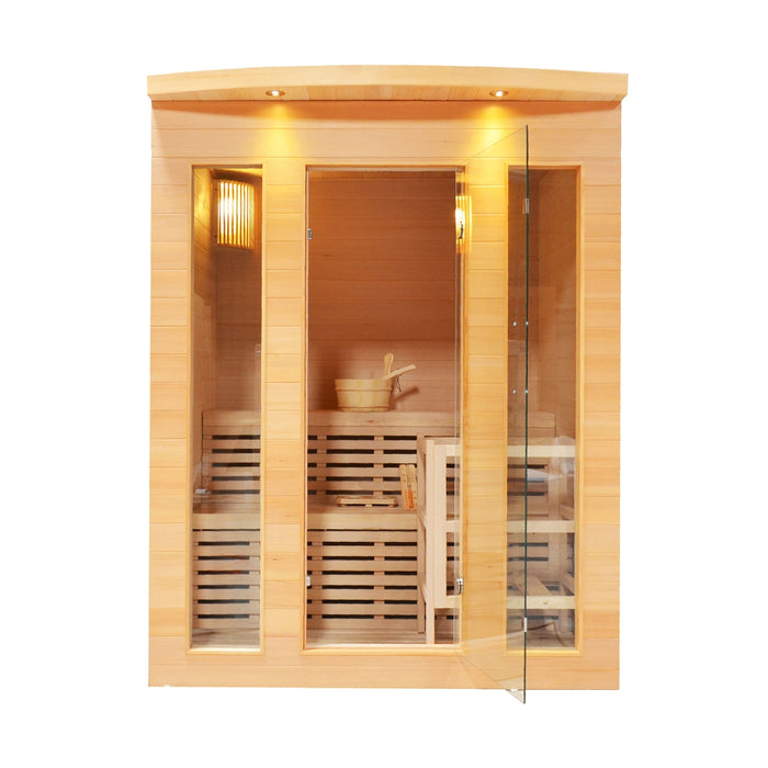 Aleko Canadian Hemlock Indoor Wet Dry Sauna with Exterior Lights - 4.5 kW Harvia KIP Heater - 5 Person STHE5CREE-AP Aleko