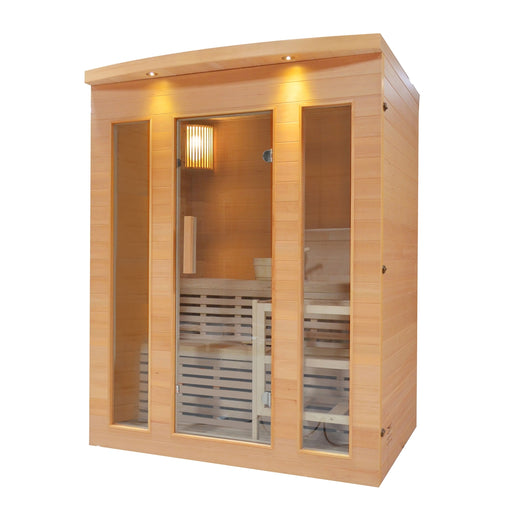Aleko Canadian Hemlock Indoor Wet Dry Sauna with Exterior Lights - 4.5 kW Harvia KIP Heater - 4 Person STHE4NILE-AP Aleko