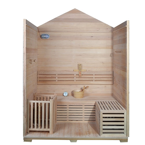 Canadian Hemlock Outdoor Wet Dry Sauna - 4.5 kW ETL Certified Heater - Stone Finish - 4 Person by Aleko Aleko