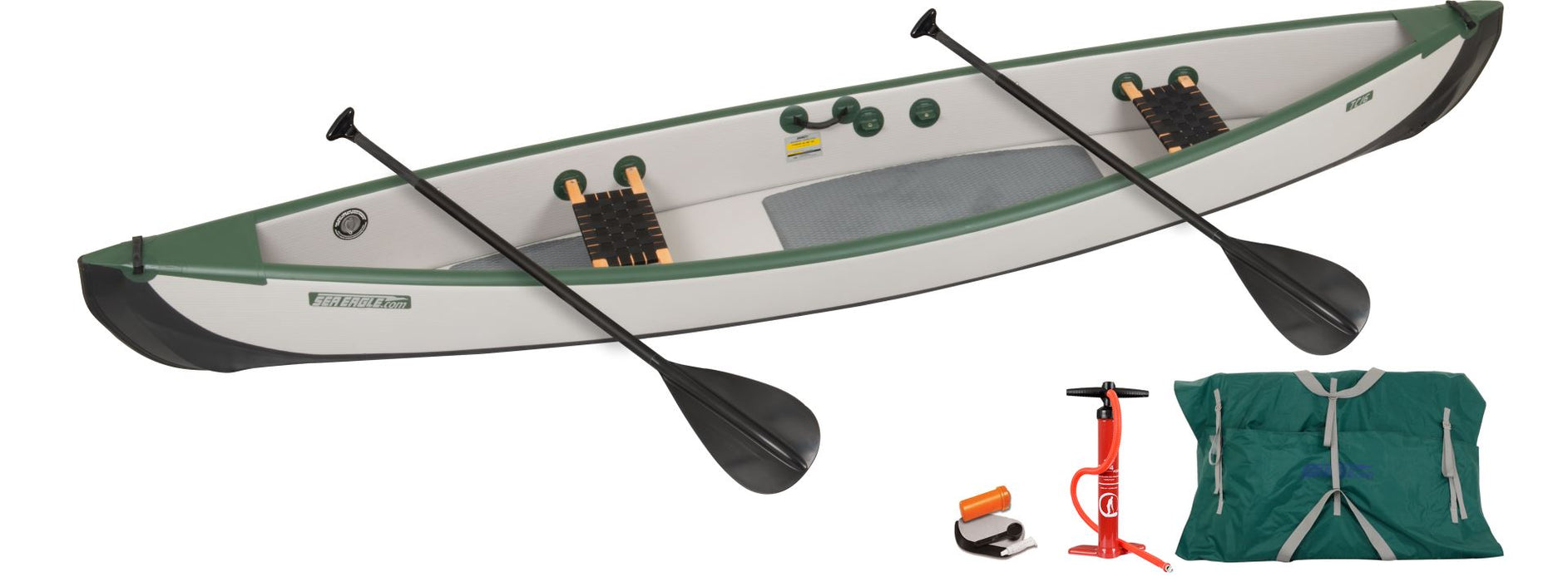 Travel Canoe 16 Inflatable Canoe Wood/Web Seats 2 Person Start Up Package by SeaEagle TC16K_STW SeaEagle