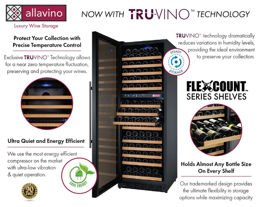Allavino 24" Wide FlexCount II Tru-Vino 172 Bottle Dual Zone Black Left Hinge Wine Refrigerator Allavino