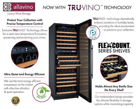 Allavino 24" Wide FlexCount II Tru-Vino 172 Bottle Dual Zone Black Right Hinge Wine Refrigerator Allavino