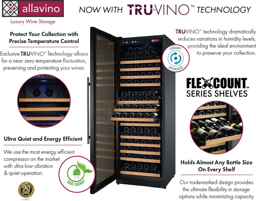 Allavino 24" Wide FlexCount II Tru-Vino 177 Bottle Single Zone Black Left Hinge Wine Refrigerator Allavino