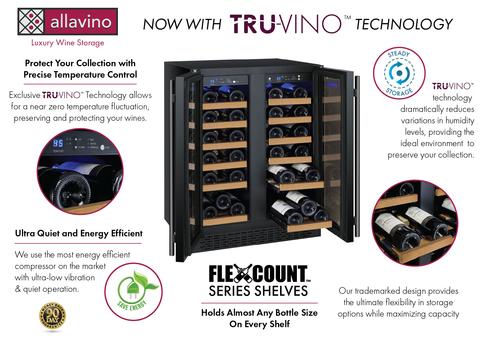 Allavino 24" Wide FlexCount II Tru-Vino 36 Bottle Dual Zone Black Wine Refrigerator Allavino