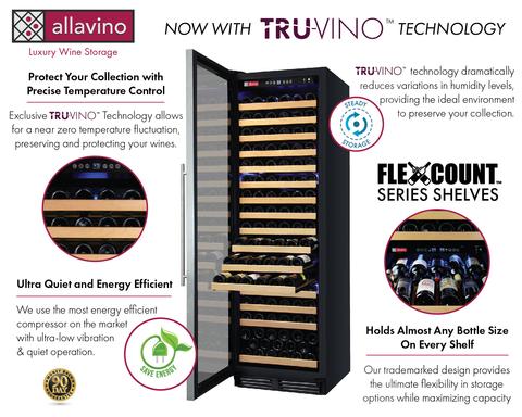 Allavino 24" Wide FlexCount Classic II Tru-Vino 174 Bottle Single Zone Stainless Steel Left Hinge Wine Refrigerator Allavino