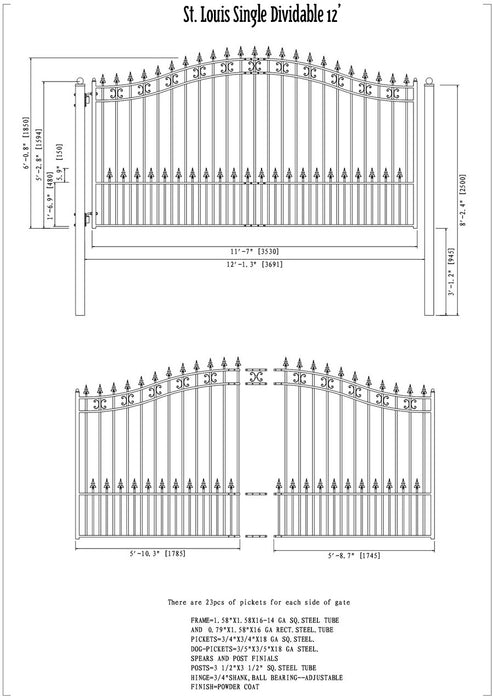 Steel Single Swing Driveway Gate - ST.LOUIS Style - 12 x 6 Feet by Aleko - DG12SPTSSW-AP Aleko