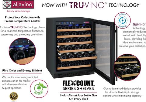 Allavino 24" Wide FlexCount II Tru-Vino 56 Bottle Single Zone Black Right Hinge Wine Refrigerator Allavino