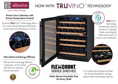Allavino 24" Wide FlexCount II Tru-Vino 56 Bottle Dual Zone Black Left Hinge Wine Refrigerator Allavino